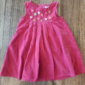 Gymboree Dress Girls 3T Pink Corduroy Sleeveless Embroidered Hearts 100% Cotton